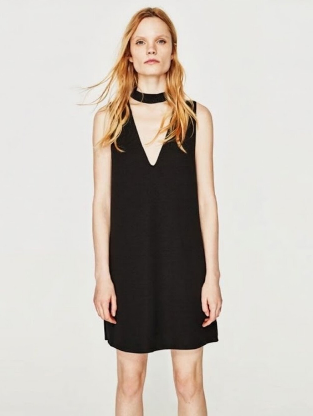 Zara Black Mock Neck Choker Cutout V-Neck Sleeveless Mini Dress Size Medium LBD